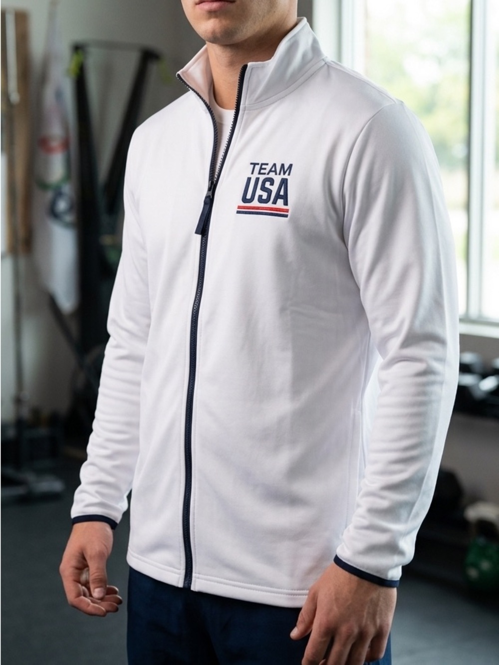 Team USA Official Olympic Track Jacket White Navy Embroidered Size M